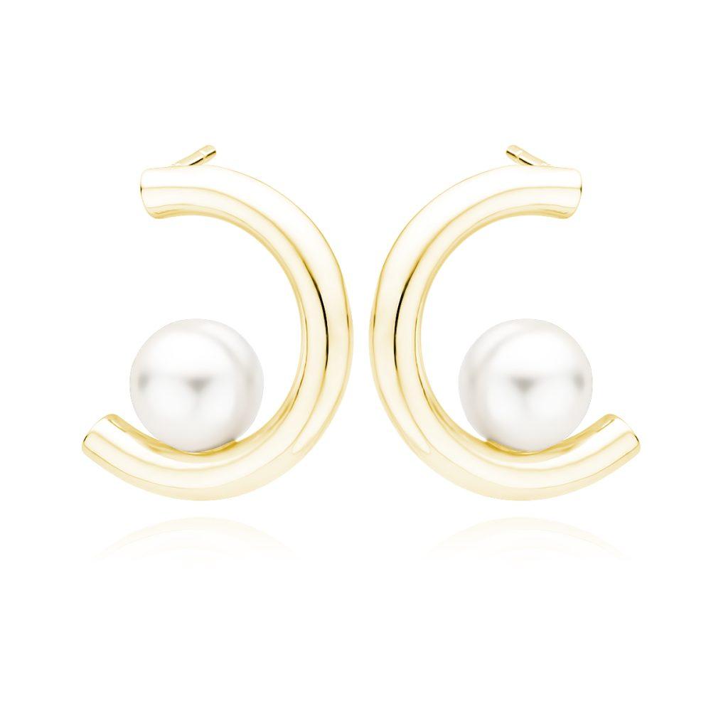 half circle pearl stud earrings silver gold plated Half Circle Pearl Earrings - Gold Plated - ασήμι 925