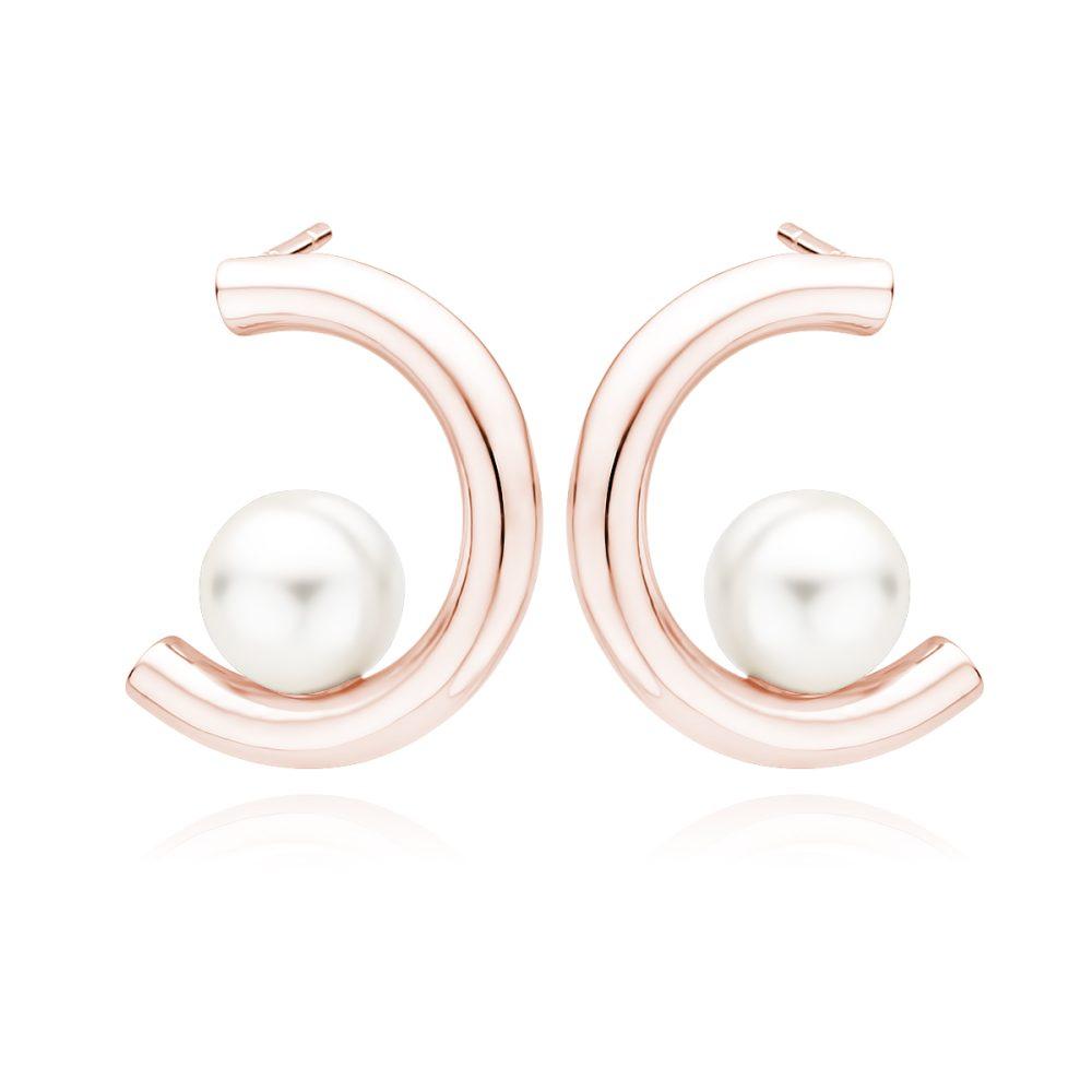 half circle pearl stud earrings silver rose gold plated Half Circle Pearl Earrings - Rose Gold Plated - ασήμι 925