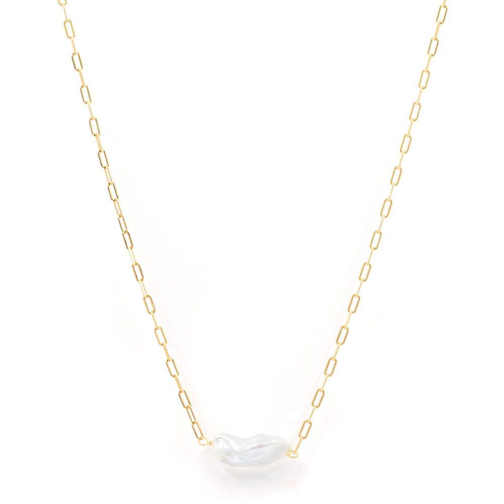 necklace in white pearl silver gold plated Koλιέ White Pearl Κίτρινο Επιχρυσωμένο Ασήμι 925 - ασήμι 925