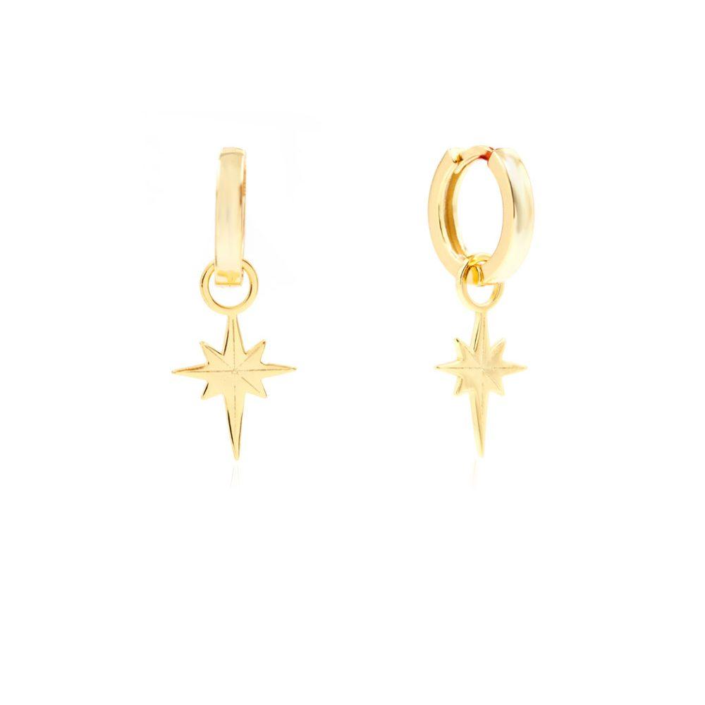 north star huggie earrings silver gold plated 1 Σκουλαρίκια Κρικάκια North Star Κίτρινο Επιχρυσωμένο Ασήμι 925 - ασήμι 925