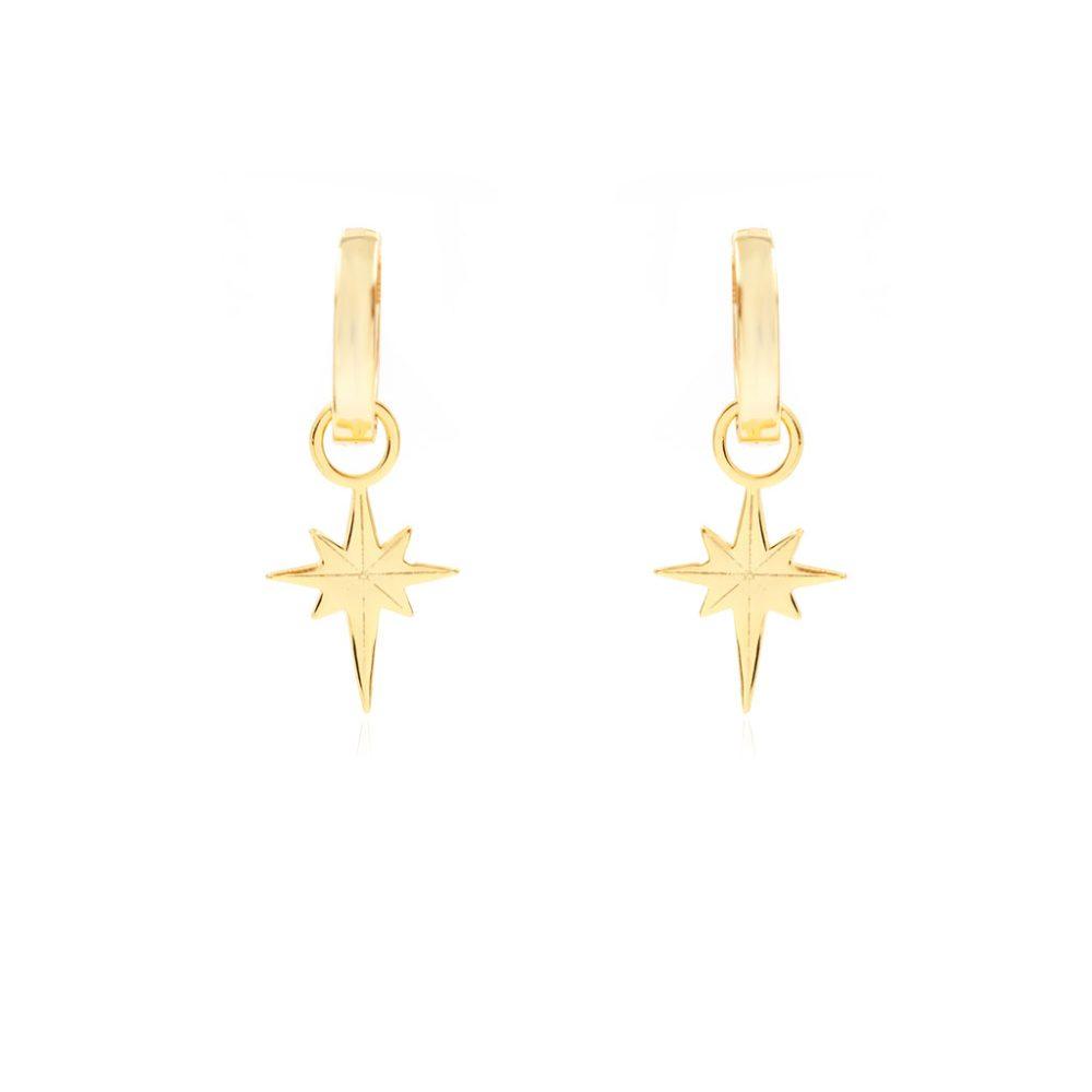 north star huggie earrings silver gold plated2 1 Σκουλαρίκια Κρικάκια North Star Κίτρινο Επιχρυσωμένο Ασήμι 925 - ασήμι 925