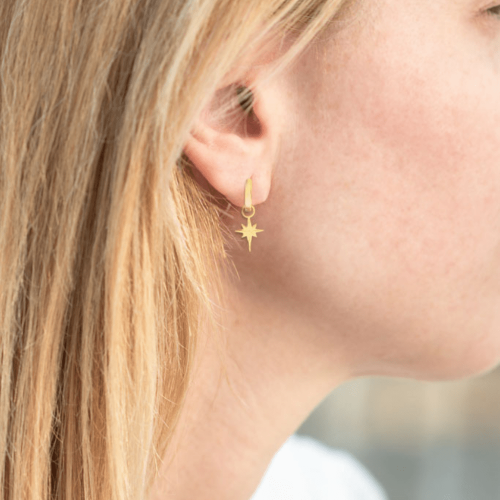 north star hugie earrings silver gold plated Σκουλαρίκια Κρικάκια North Star Κίτρινο Επιχρυσωμένο Ασήμι 925 - ασήμι 925