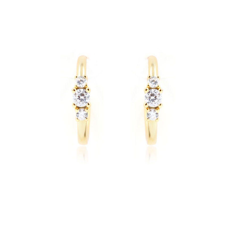 three stone hoop earrings silver gold plated2 1 Three Stone Hoop Earrings - Gold Plated - ασήμι 925
