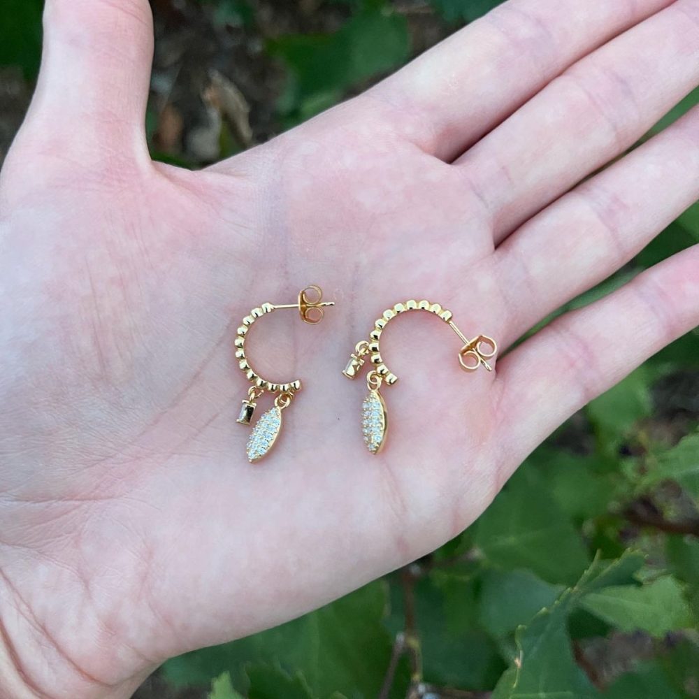 twist beaded hoop earrings–gold plated Twist Beaded Hoop Earrings - Gold Plated - ασήμι 925