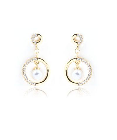 Double Circles Earrings in White Pearl Ασημένια Kοσμήματα Cutie Cute - ασήμι 925