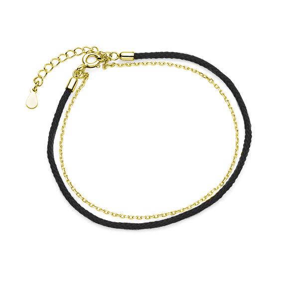 Black Cord Bracelet–Gold Plated Black Cord Bracelet – Gold Plated - ασήμι 925