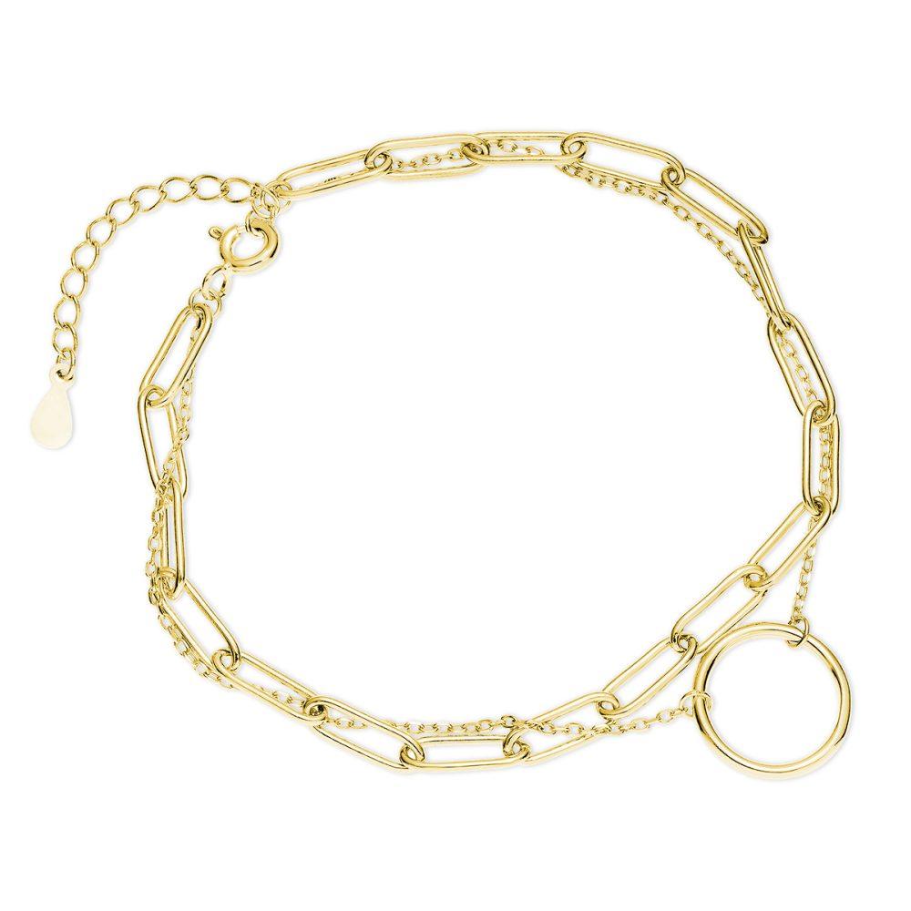Circle Double Chain Bracelet–Gold Plated Circle Double Chain Bracelet – Gold Plated - ασήμι 925