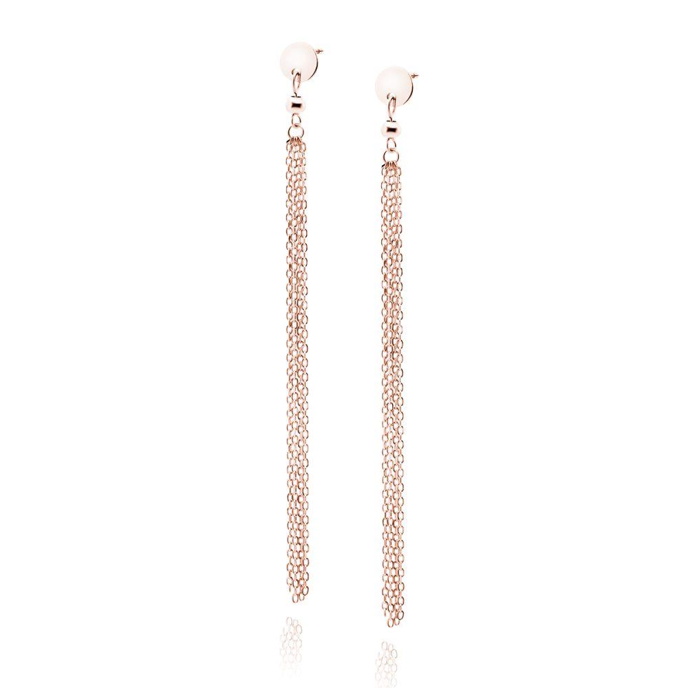 Circle Long Chain Earrings–Rose Gold Plated Circle Long Chains Earrings – Rose Gold Plated - ασήμι 925
