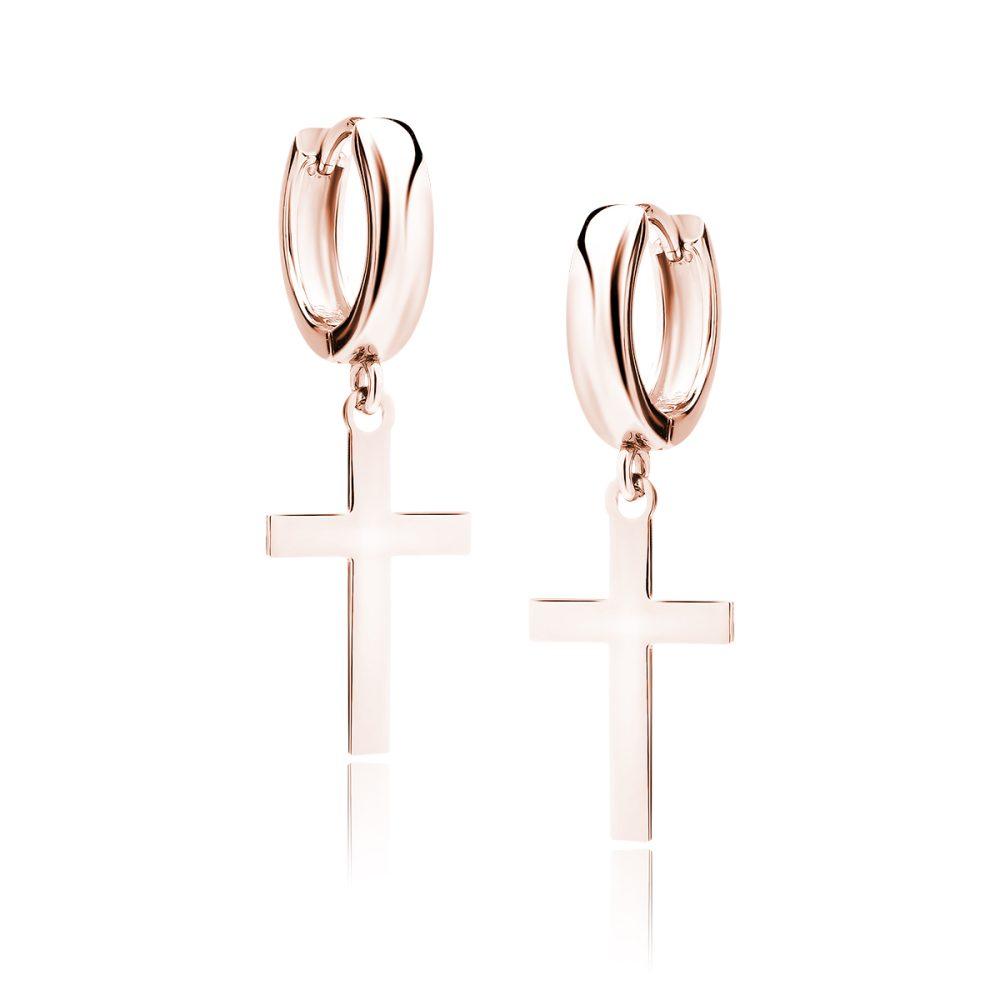 Cross Hoop Earrings–Rose Gold Plated Σκουλαρίκια Κρικάκια Cross Ροζ Επιχρυσωμένο Ασήμι 925 - ασήμι 925