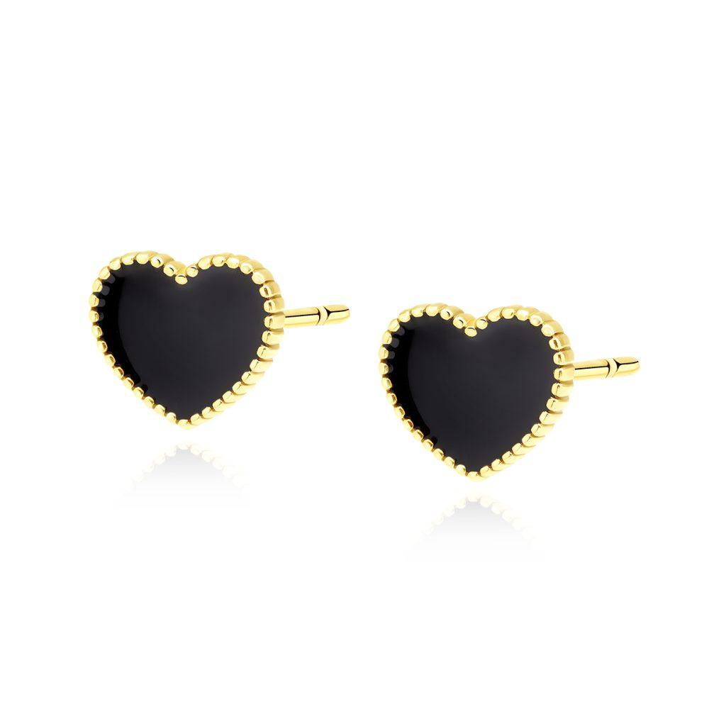 Cute Enamel Heart Stud Earrings–Gold Plated Σκουλαρίκια Καρφωτά Cute Heart Κίτρινο Επιχρυσωμένο Ασήμι 925 - ασήμι 925