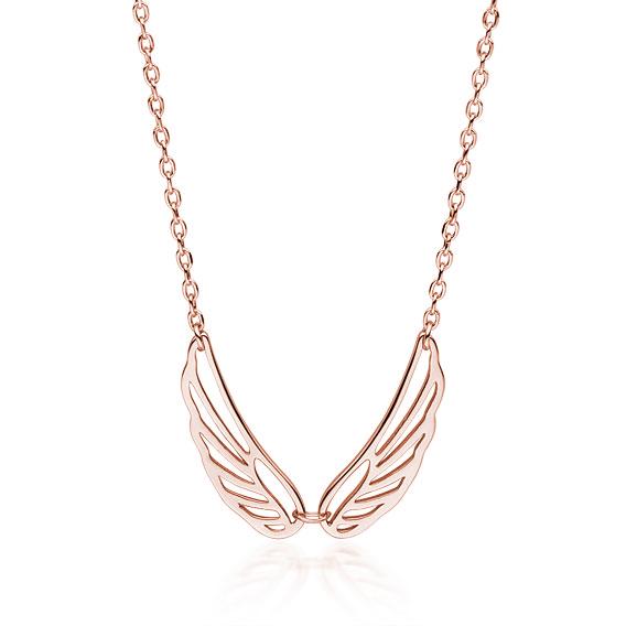 Double Angel Wing Necklace–Gold Plated Κολιέ Double Angel Wing Ροζ Επιχρυσωμένο Ασήμι 925 - ασήμι 925