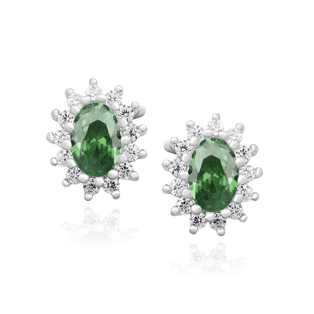 Emerald Queen Stud Earrings Rhodium Plated Σκουλαρίκια Καρφωτά Queen Ασήμι 925 με Πράσινη Πέτρα - ασήμι 925