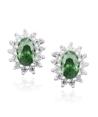 Emerald Queen Stud Earrings Rhodium Plated 925 Silver Jewelry for Woman - ασήμι 925