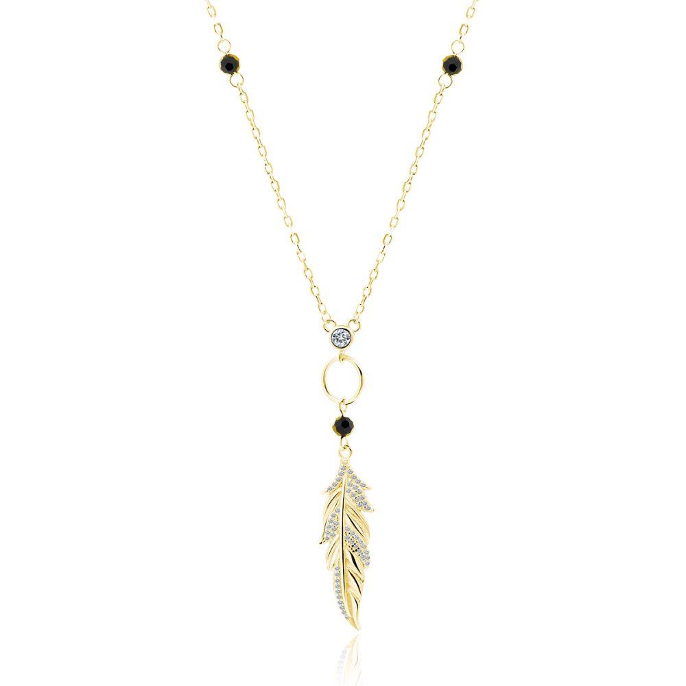Feather Long Necklace–Gold Plated Κολιέ Feather Κίτρινο Επιχρυσωμένο Ασήμι 925 - ασήμι 925