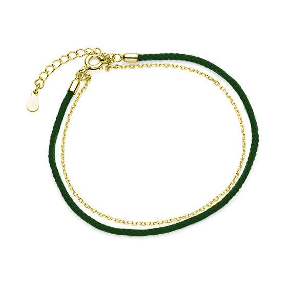 Green Cord Bracelet–Gold Plated Βραχιόλι Green Κίτρινο Επιχρυσωμένο Ασήμι 925 - ασήμι 925