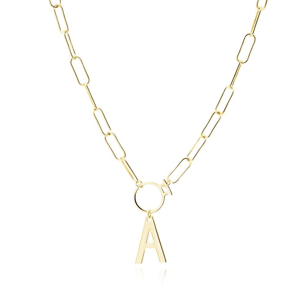 Initial22A22 Necklace–Gold Plated Κολιέ με Mονόγραμμα 'Α' Κίτρινο Επιχρυσωμένο Ασήμι 925 - ασήμι 925