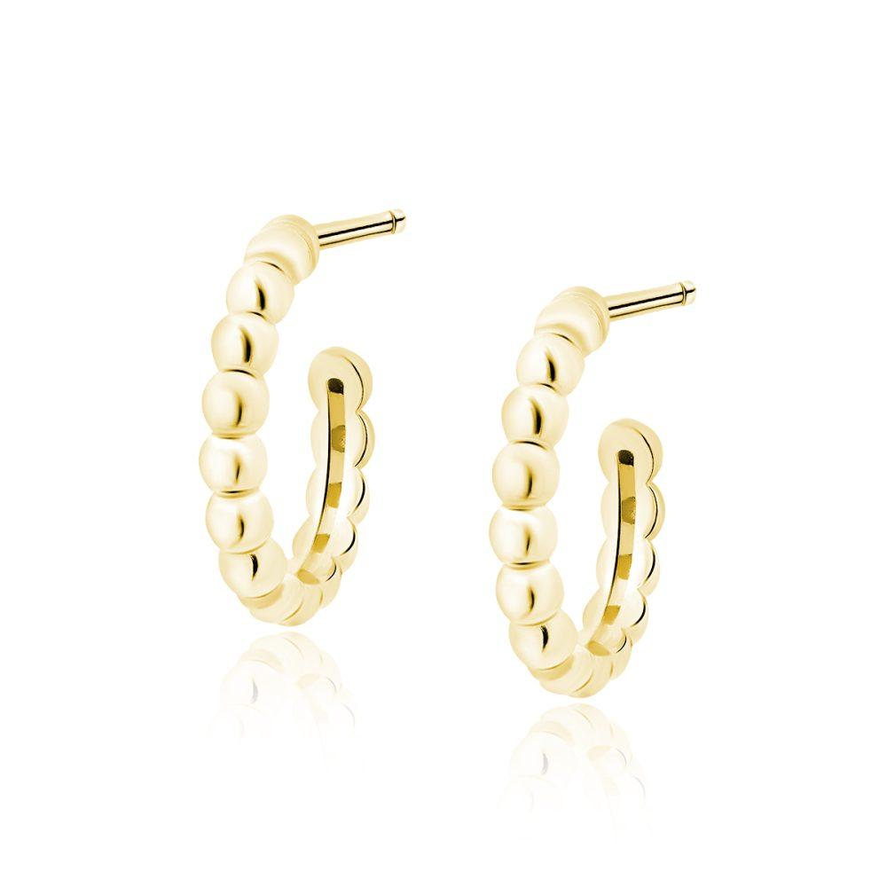 Mini Balls Hoop Earrings–Gold Plated Σκουλαρίκια Κρικάκια Mini Balls Κίτρινο Επιχρυσωμένο Ασήμι 925 - ασήμι 925