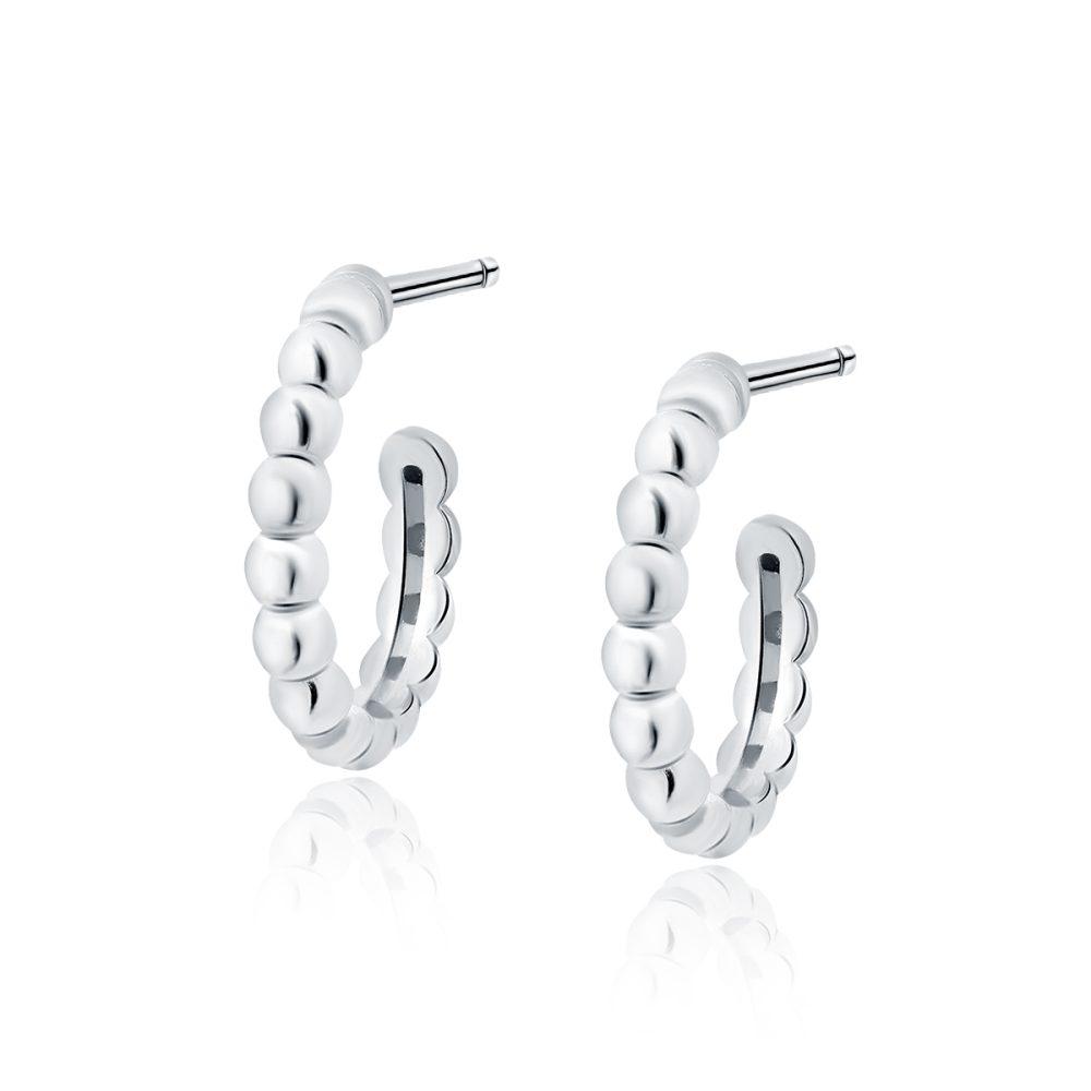Mini Balls Hoop Earrings–Rhodium Plated Σκουλαρίκια Κρικάκια Mini Balls Ασήμι 925 - ασήμι 925