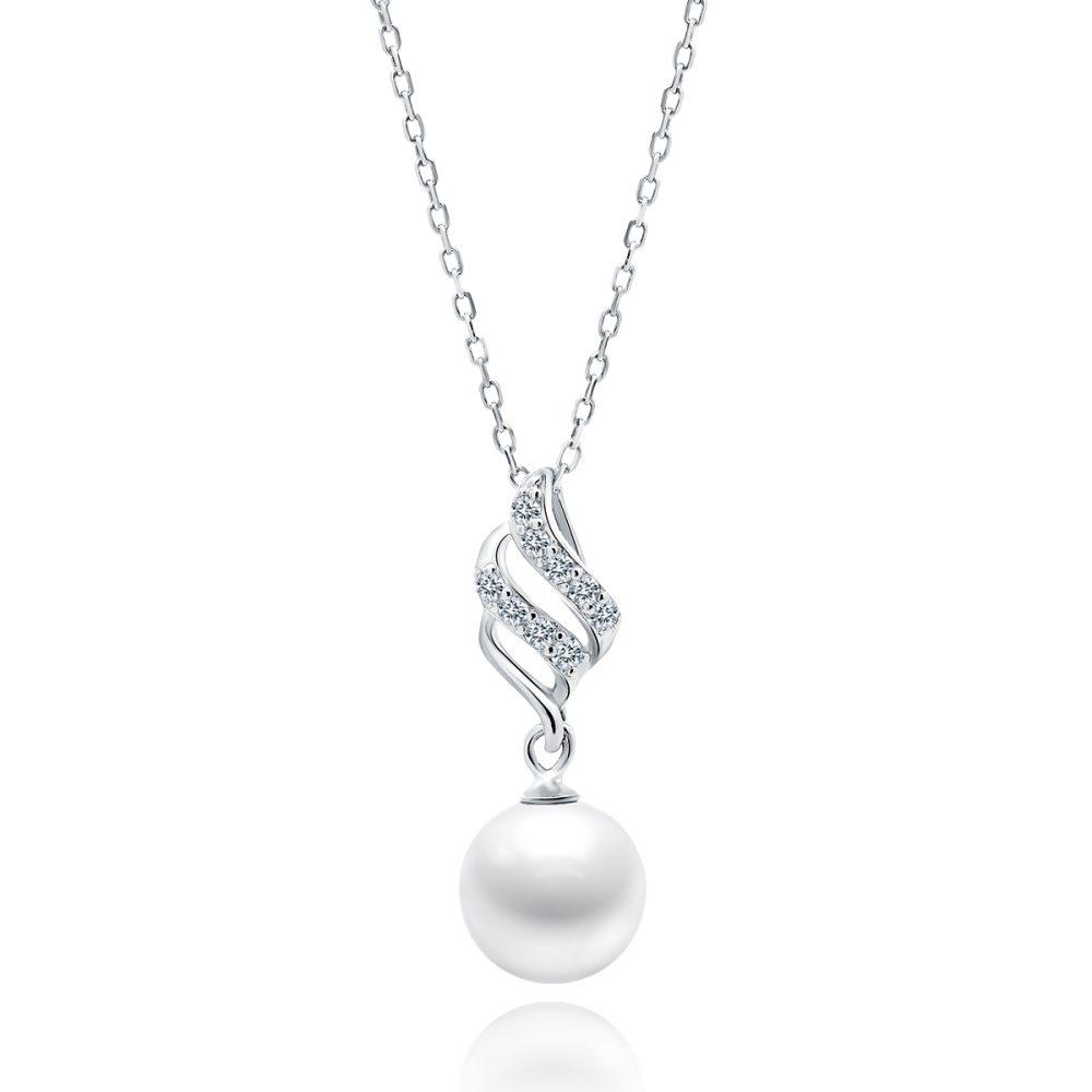Pearl Necklace Rhodium Plated Κολιέ Pearl Ασήμι 925 - ασήμι 925