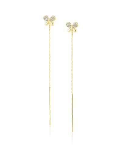 butterfly threader earrings silver gold plated Ασημένια Kοσμήματα Cutie Cute - ασήμι 925
