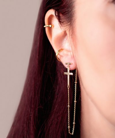 Cross Long Chain Earrings with Balls  Gold Plated  Cutiecute Jewelry