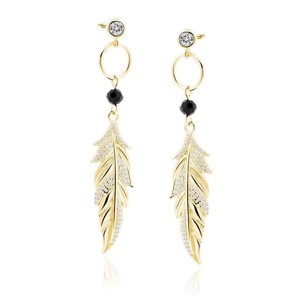 feather long earrings gold plated Σκουλαρίκια Μακριά Feather Κίτρινο Επιχρυσωμένο Ασήμι 925 - ασήμι 925
