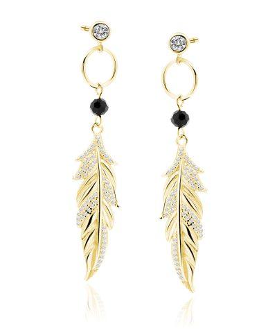 feather long earrings gold plated Ασημένια κοσμήματα cutiecute.gr επιχρυσωμένα, ροζ χρυσό, χρυσό, ασήμι 925 - ασήμι 925