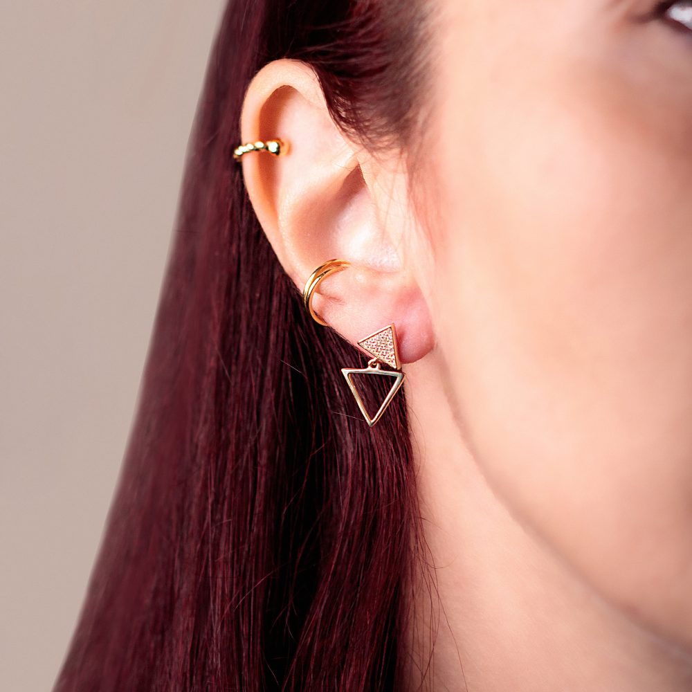 triangles rule stud earrings silver gold plated Triangles Rule Stud Earrings – Gold Plated - ασήμι 925