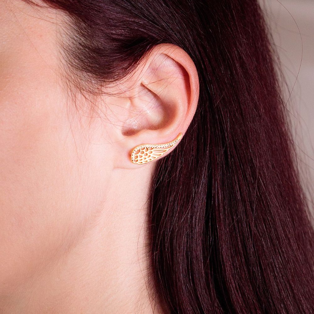 glow angel wing ear climber gold plated Glow Angel Wing Ear Climber Earrings – Gold Plated - ασήμι 925