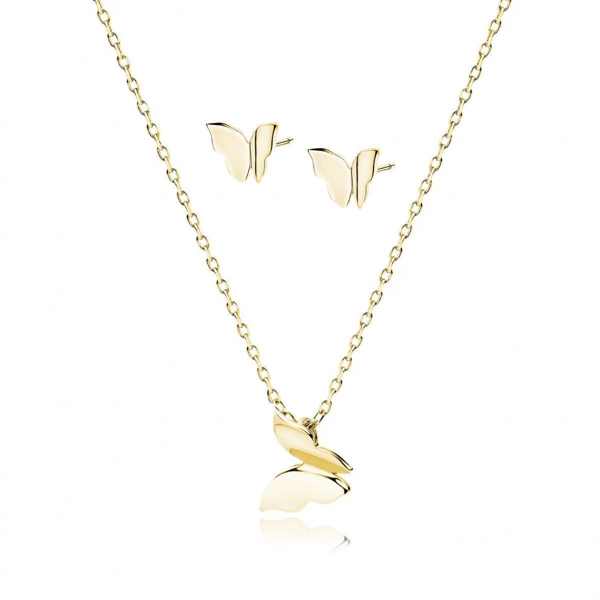 minimal butterfly necklace and stud earrings Σετ Κολιέ και Σκουλαρίκια Minimal Butterfly Κίτρινο Επιχρυσωμένο Ασήμι 925 - ασήμι 925
