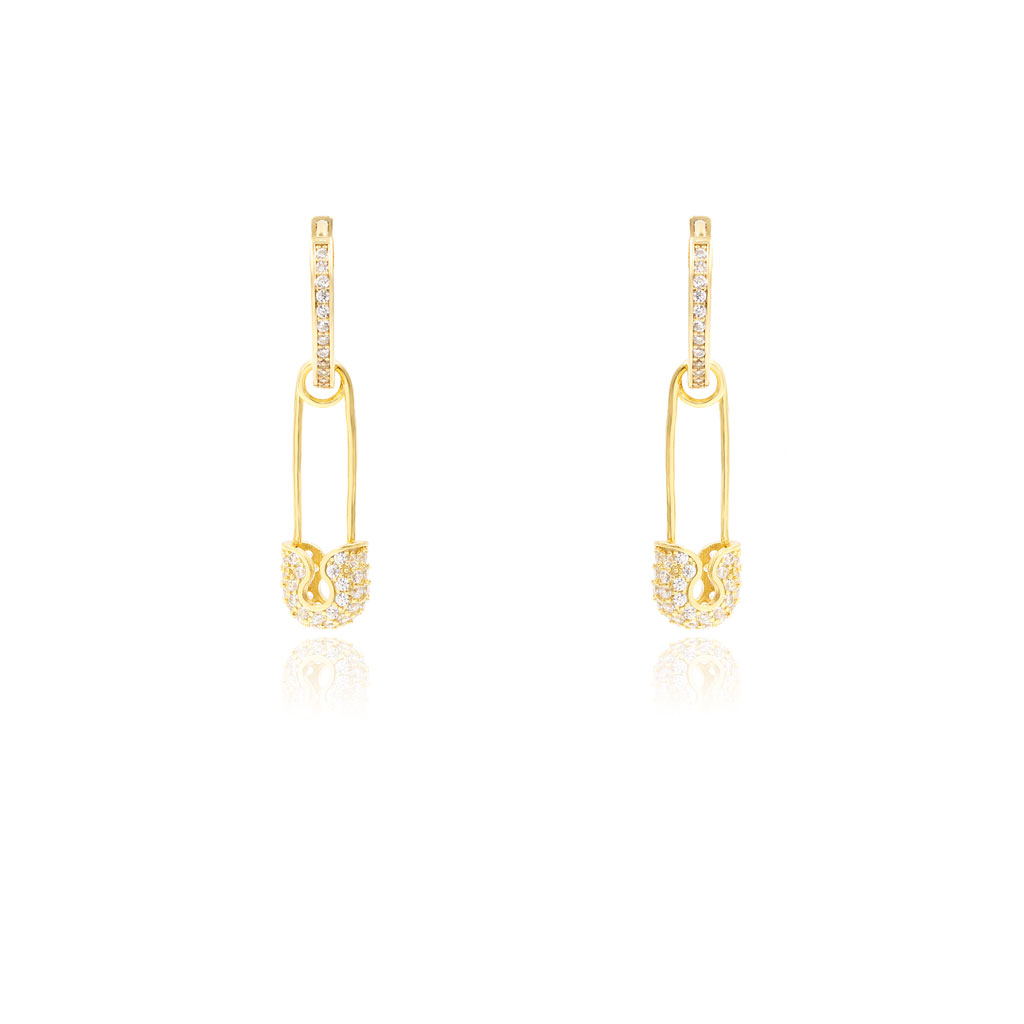 safety pin hoop earrings Σκουλαρίκια Κρικάκια Safety Pin Κίτρινο Επιχρυσωμένο Ασήμι 925 - ασήμι 925