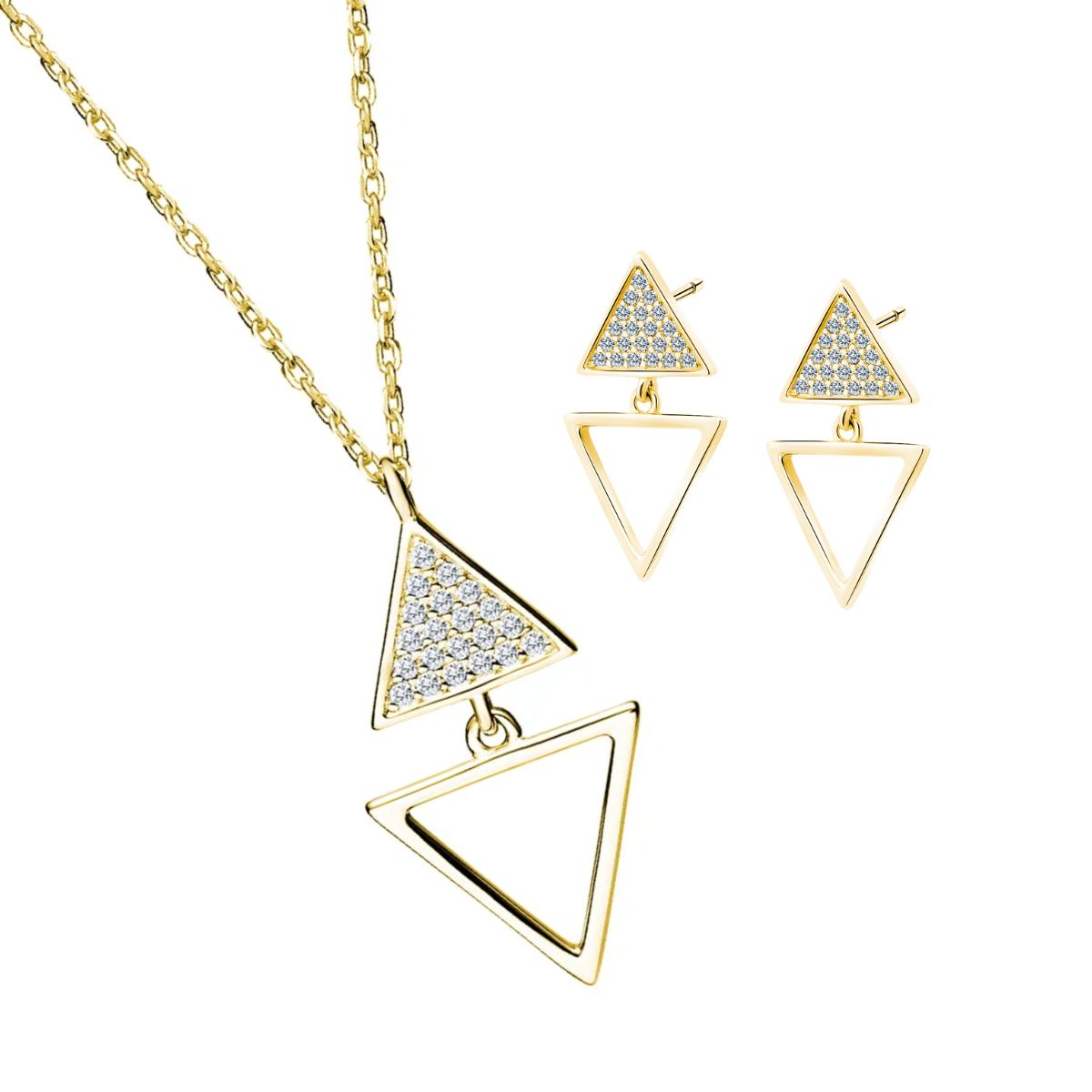 triangles rule necklace and stud earrings Σετ Κολιέ και Σκουλαρίκια Triangles Rule Κίτρινο Επιχρυσωμένο Ασήμι 925 - ασήμι 925