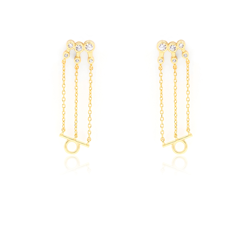 triple chain stud earrings silver gold plated Σκουλαρίκια Καρφωτά Triple Chain Κίτρινο Επιχρυσωμένο Ασήμι 925 - ασήμι 925